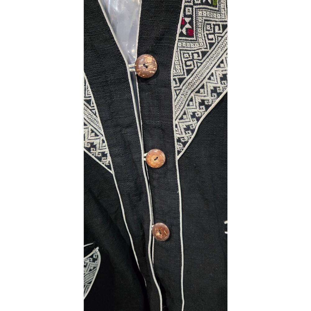 Vintage Bohemian Aztec pattern embroidered jacket/blazer black costume 80s SZ M - Picture 8 of 13